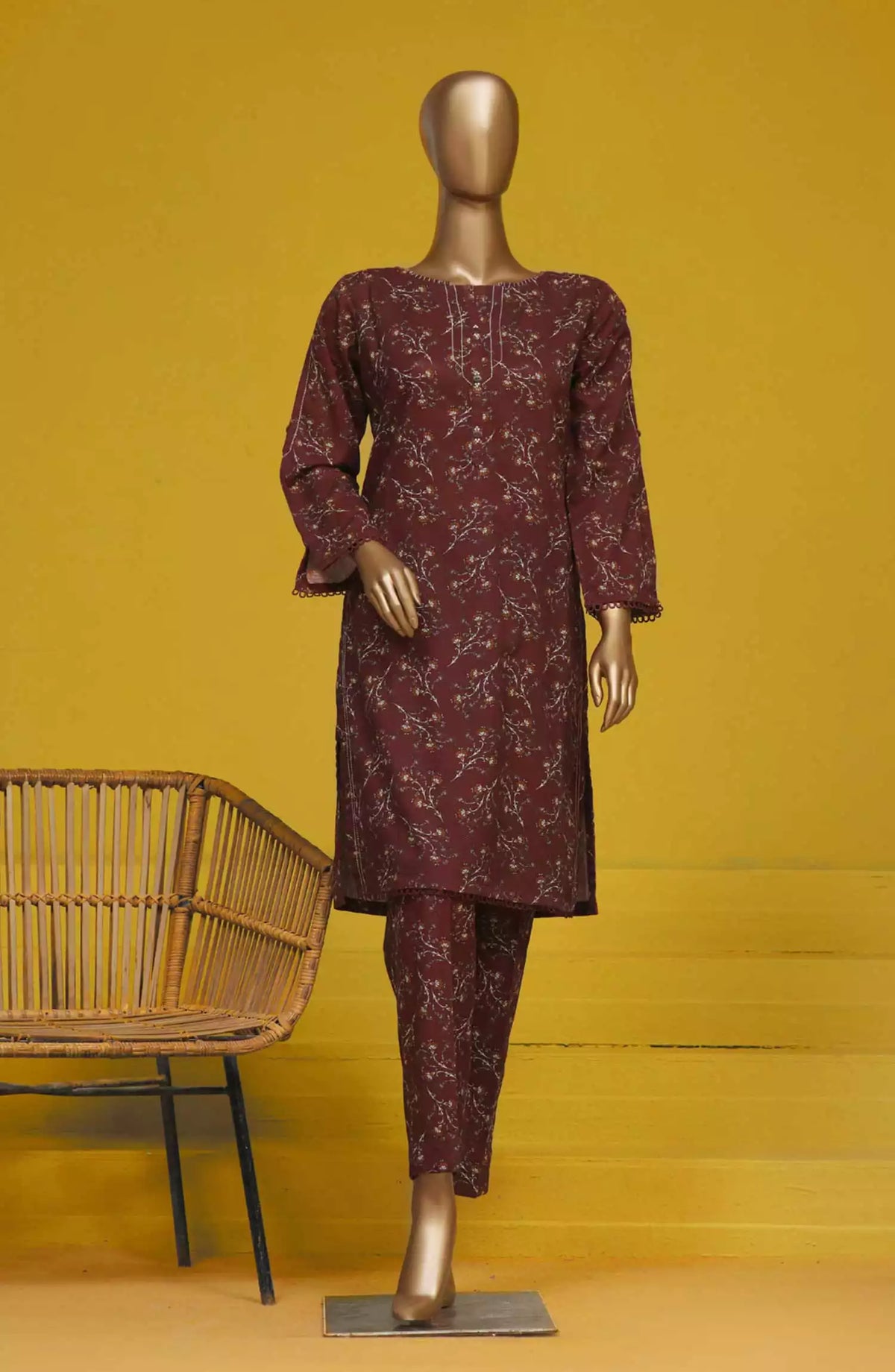 HZ Basics Printed Khaddar Co Ords RTW Vol 02 - KPC-908 CHOCOLATE BROWN
