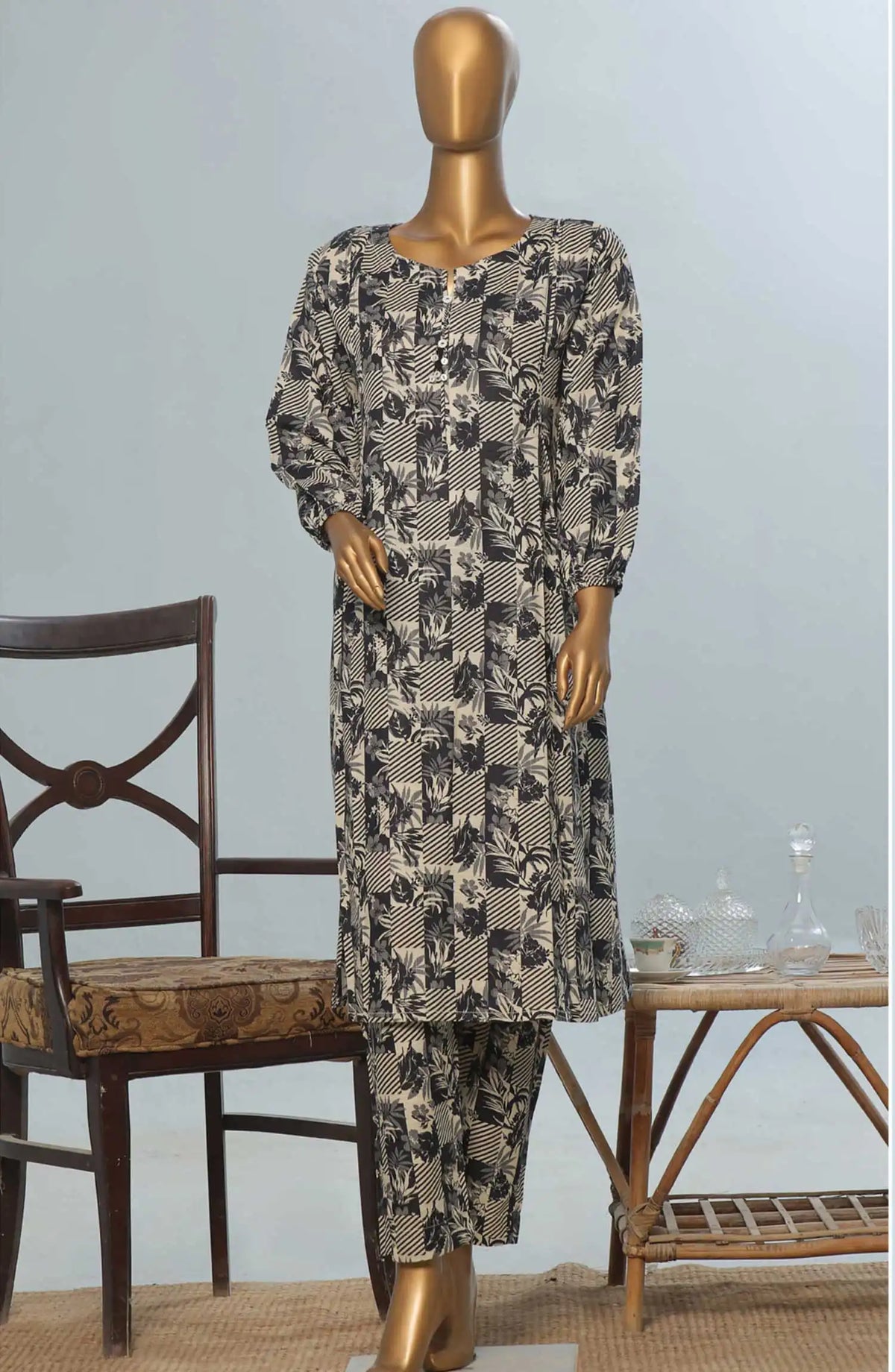 HZ RTW Fall Winter Prints 2 Pc Co Ords Collection - KPC 918 DENIM BLUE