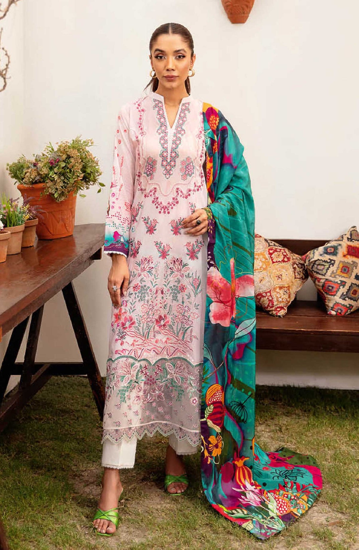 Mashaal by Ramsha Embroidered Lawn Unstitched 3 Piece Suit - L 1204 - R25M12 - Light Pink - Summer Collection