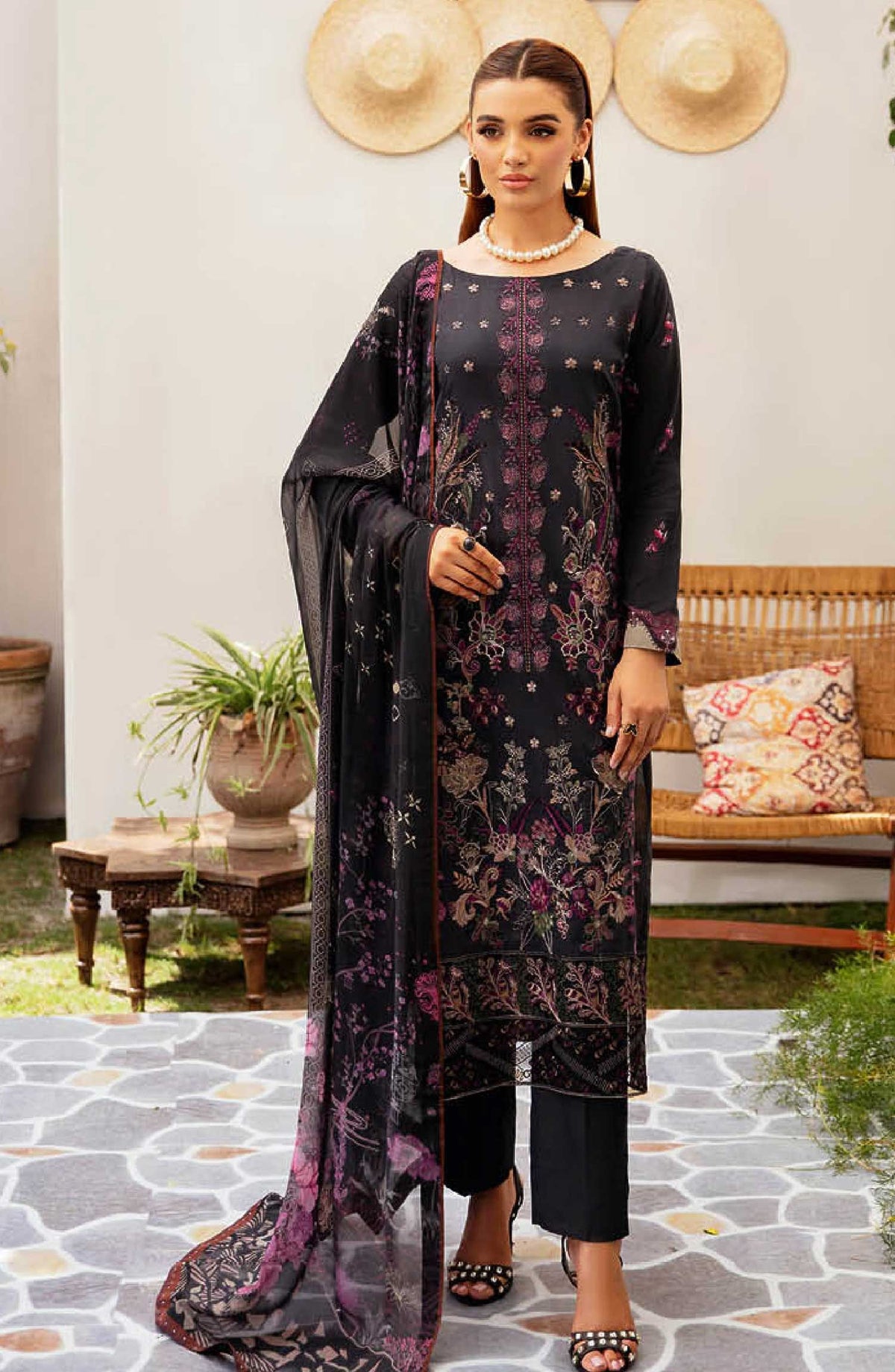 Mashaal by Ramsha Embroidered Lawn Unstitched 3 Piece Suit - L 1205 - R25M12 - Blue - Summer Collection