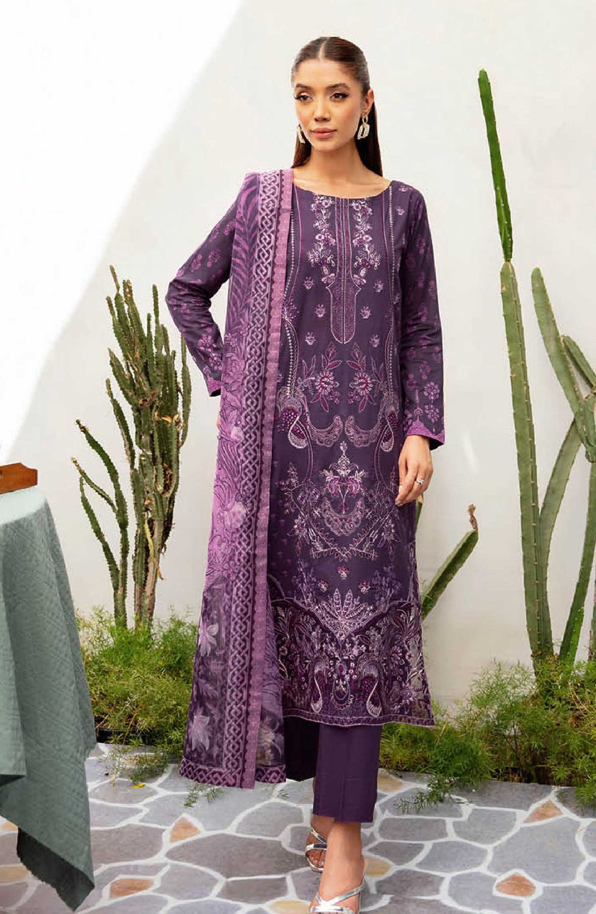 Mashaal by Ramsha Embroidered Lawn Unstitched 3 Piece Suit - L 1209 - R25M12 - Purple - Summer Collection