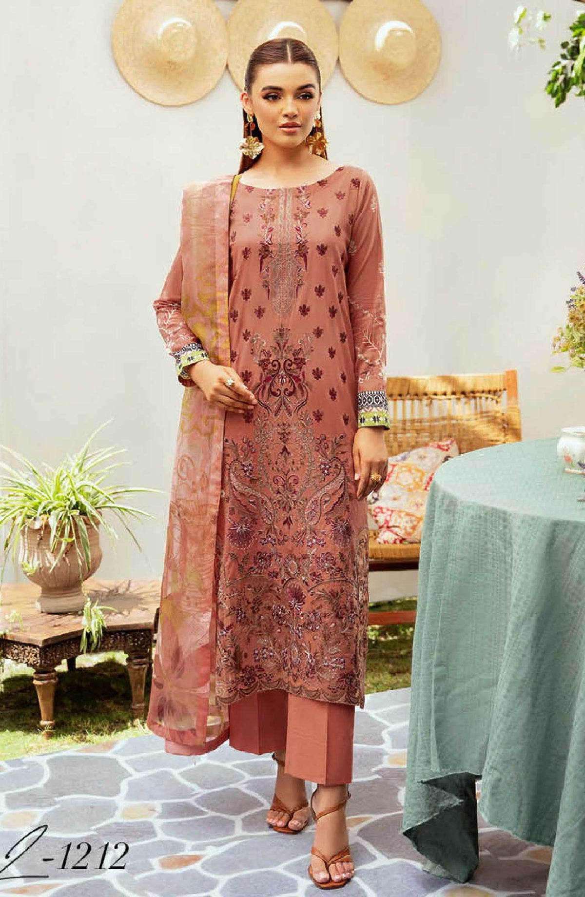 Mashaal by Ramsha Embroidered Lawn Unstitched 3 Piece Suit - L 1212 - R25M12 - Pink - Summer Collection