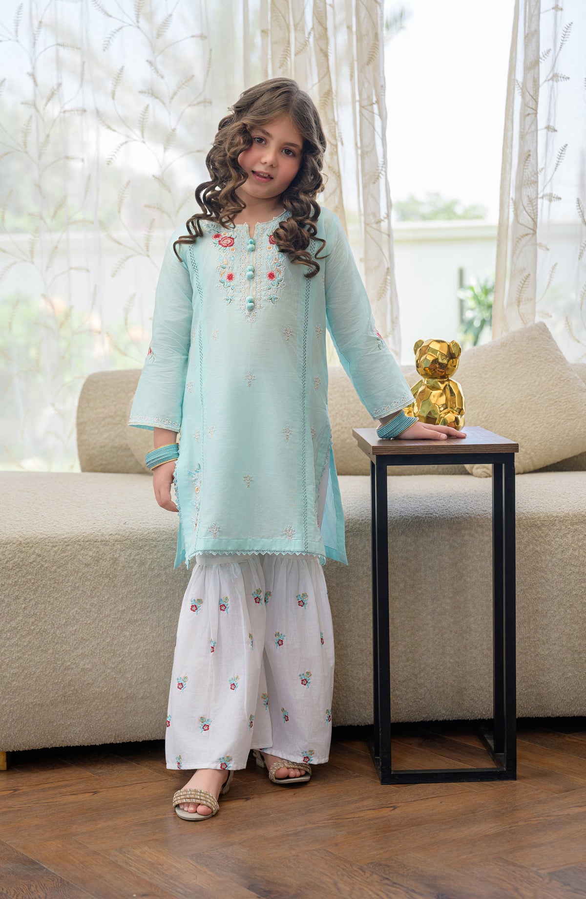 Fresh Birds Embroidered Cotton Lawn Stitched 2 Piece Suit - Laleh - FBR26TW - Sky Blue - Festive Girls Collection