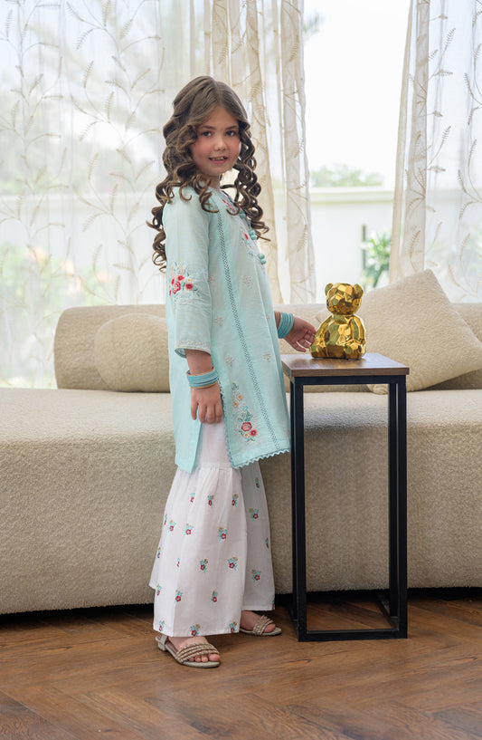 Fresh Birds Embroidered Cotton Lawn Stitched 2 Piece Suit - Laleh - FBR26TW - Sky Blue - Festive Girls Collection