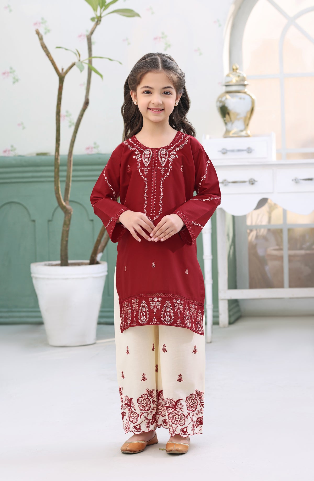 Fresh Birds Embroidered Cotton Lawn Stitched 2 Piece Suit - Lal Pari - FBR26TW - Red - Festive Girls Collection
