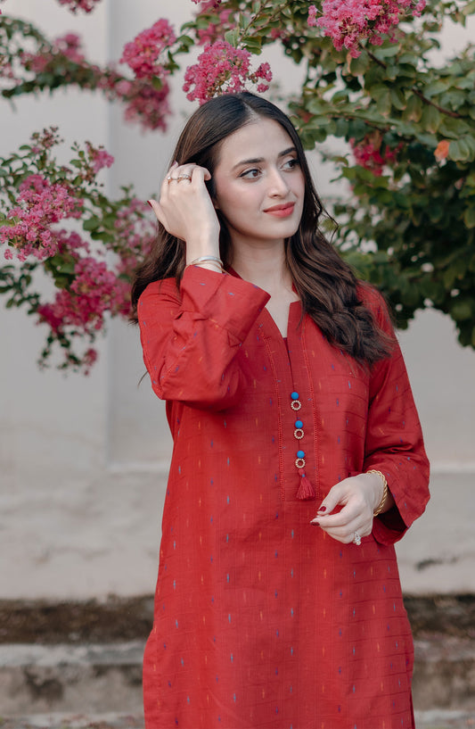 La Rosaa Casual cotton Stitched 2 Piece - Lara - Maroon - Casual Collection