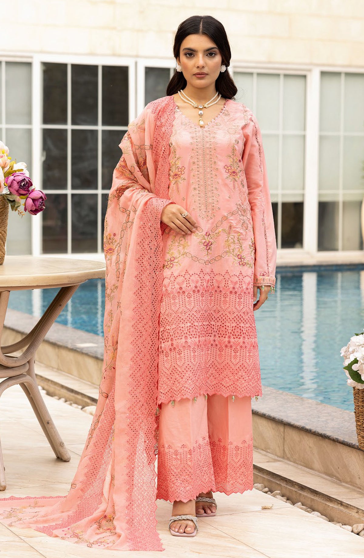 Lawnkari by Bunai Embroidered Lawn Unstitched 3 Piece Suit - D-04 - BUN25LK - Pink - Summer Collection
