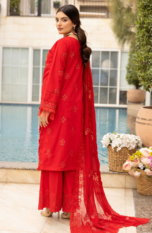 Lawnkari by Bunai Embroidered Lawn Unstitched 3 Piece Suit - D-01 - BUN25LK - Red - Summer Collection