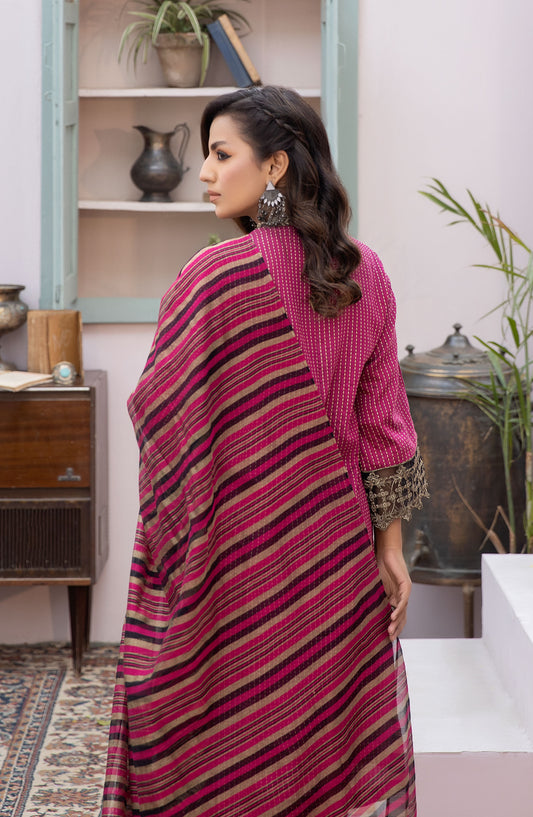 La Rosaa Embroidered Khaadi Stitched 3 Piece - LE-24-06 Magenta - Purple - Casual Collection