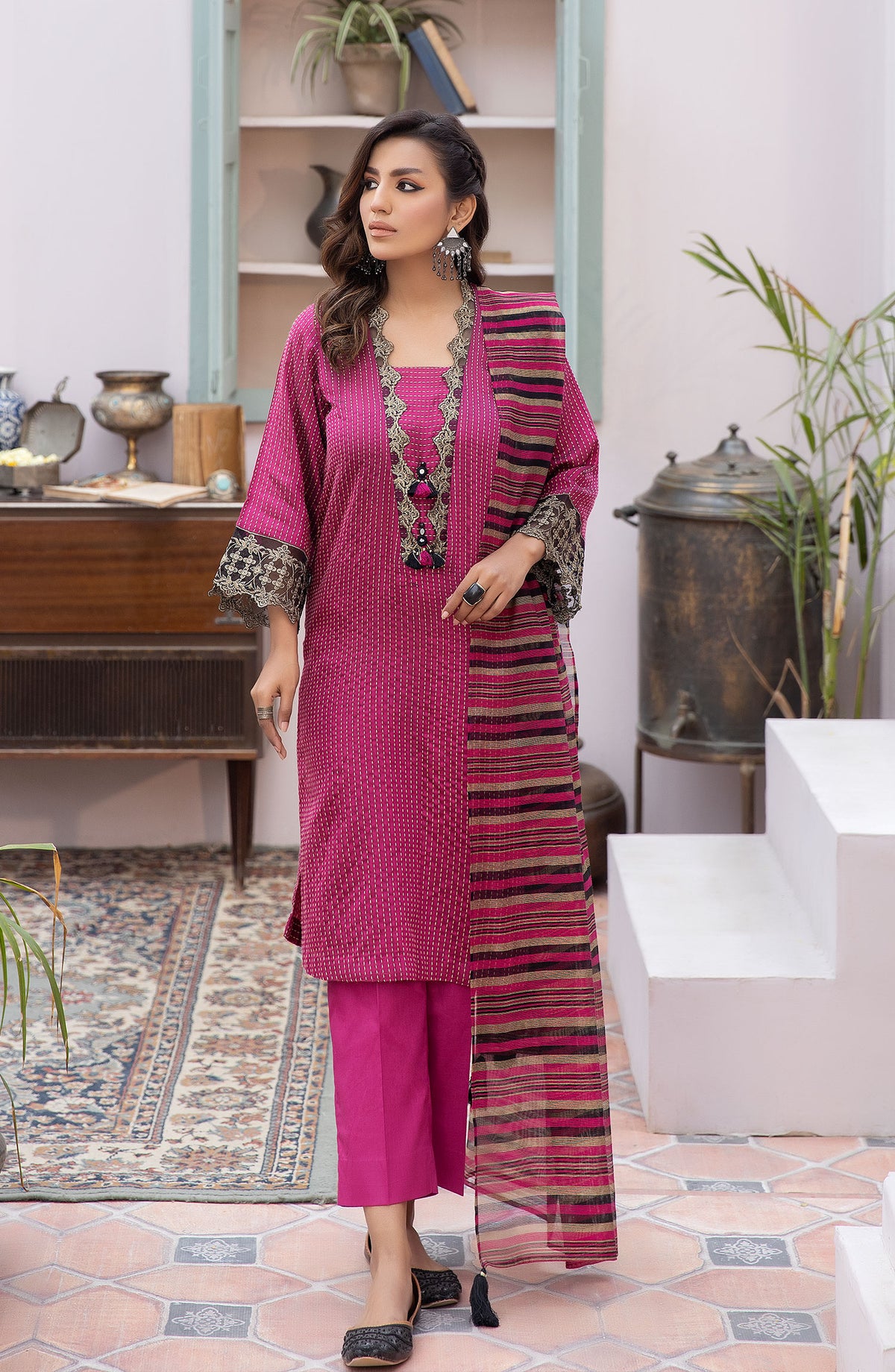La Rosaa Embroidered Khaadi Stitched 3 Piece - LE-24-06 Magenta - Purple - Casual Collection
