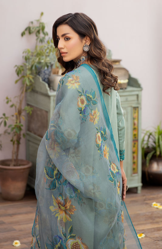 La Rosaa Embroidered Cotton Stitched 3 Piece - LE-24-11 Juniper - Blue - Casual Collection