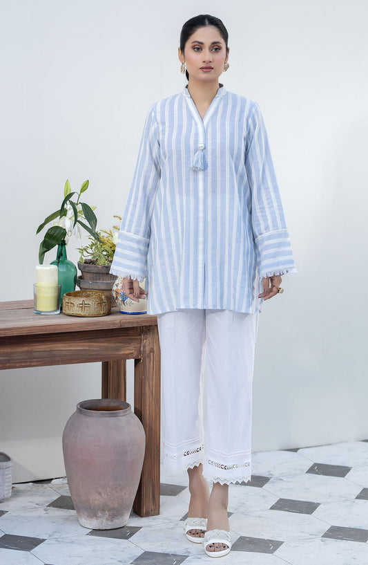 La Rosaa Casual Lawn Stitched Kurties - LEE-24-02 - Blue & White - Blue - Casual Collection