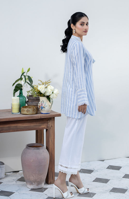 La Rosaa Casual Lawn Stitched Kurties - LEE-24-02 - Blue & White - Blue - Casual Collection
