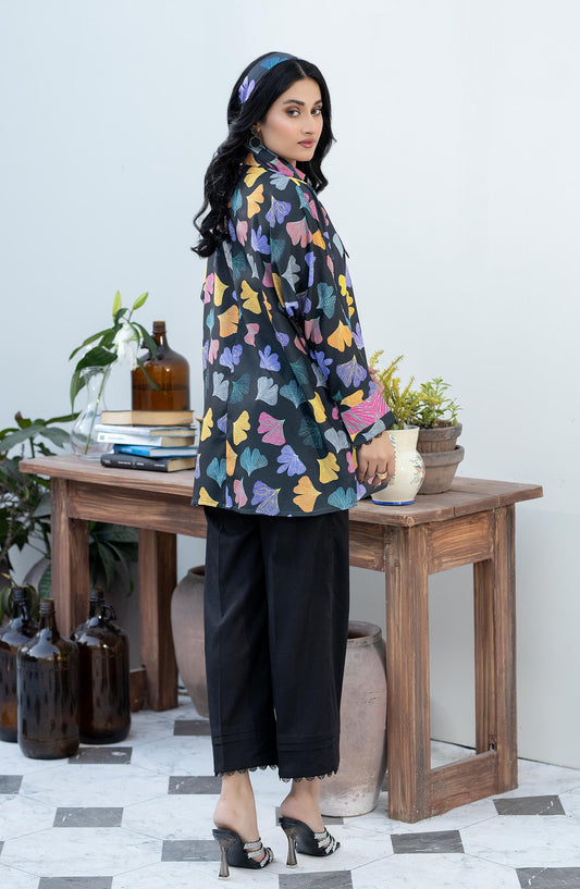 La Rosaa Printed Lawn Stitched Kurties - LEE-24-07 - Black - Casual Collection