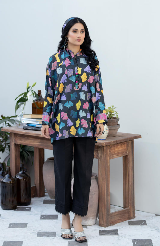 La Rosaa Printed Lawn Stitched Kurties - LEE-24-07 - Black - Casual Collection