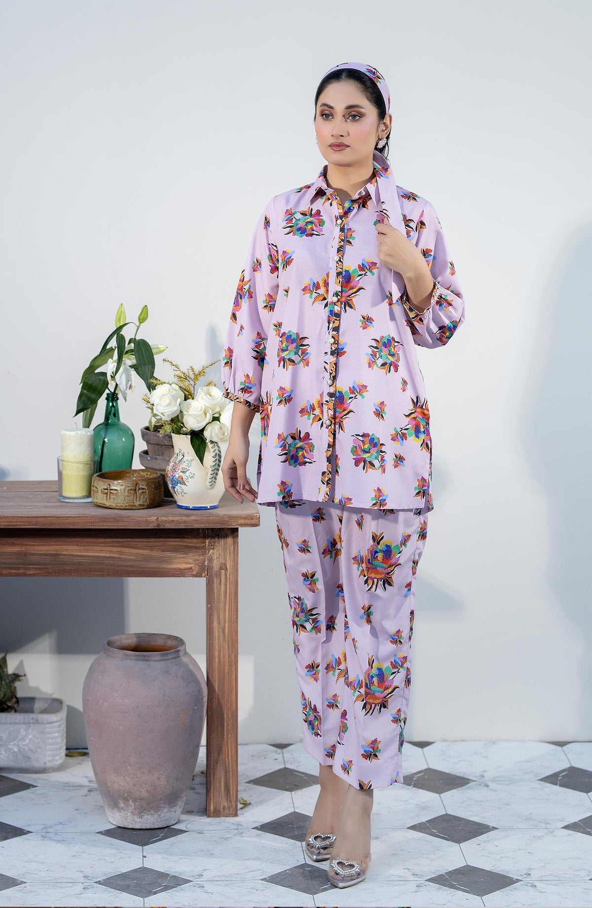 La Rosaa Printed viscose lawn Stitched 2 Piece - LEE-24-08 Tea Pink - Tea Pink - Casual Collection