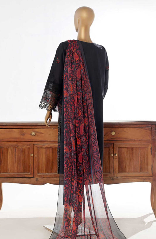 Bin Saeed Embroidered Lawn Stitched 3 Piece - Lf 012 A - BS25EL - Black - Summer Collection