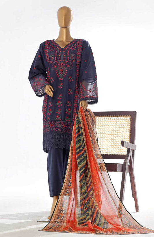 Bin Saeed Embroidered Lawn Stitched 3 Piece - Lf 046 A - BS25EL - Blue - Summer Collection