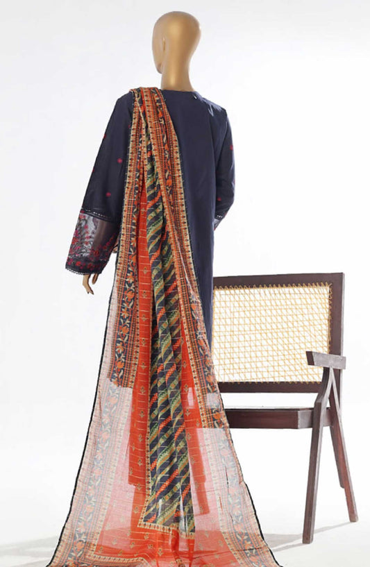 Bin Saeed Embroidered Lawn Stitched 3 Piece - Lf 046 A - BS25EL - Blue - Summer Collection