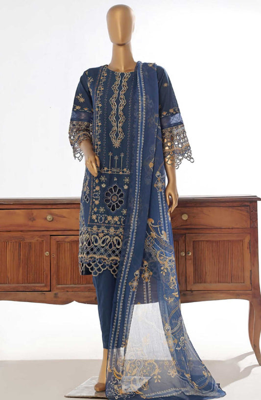 Bin Saeed Embroidered Lawn Stitched 3 Piece - Lf 046 B - BS25EL - Blue - Summer Collection