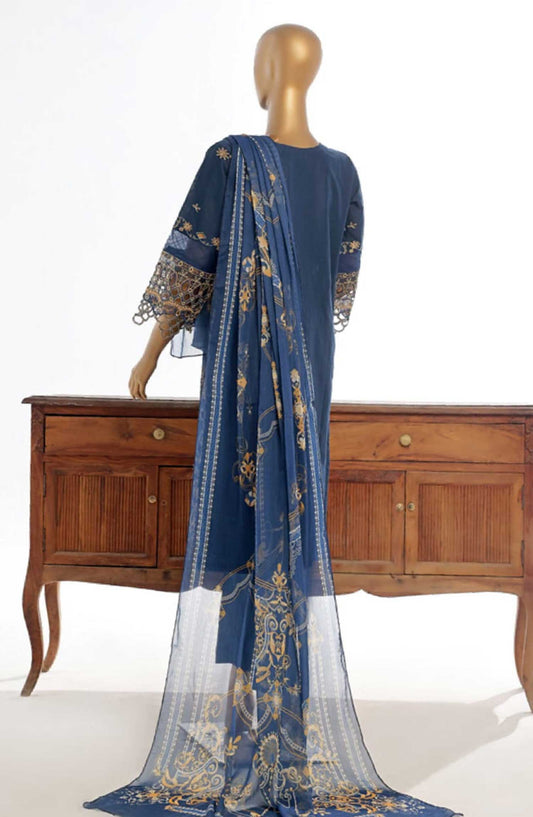 Bin Saeed Embroidered Lawn Stitched 3 Piece - Lf 046 B - BS25EL - Blue - Summer Collection