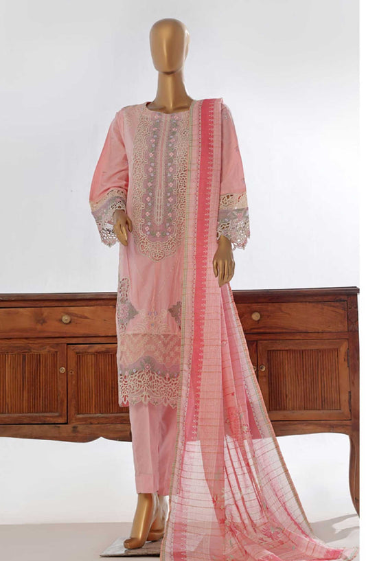 Bin Saeed Embroidered Lawn Stitched 3 Piece - Lf 132 C - BS25EL - Light Pink - Summer Collection