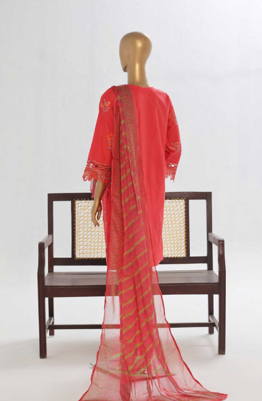 Bin Saeed Embroidered Lawn Stitched 3 Piece Suit - LF 138A - BS25LF - Red - Summer Collection
