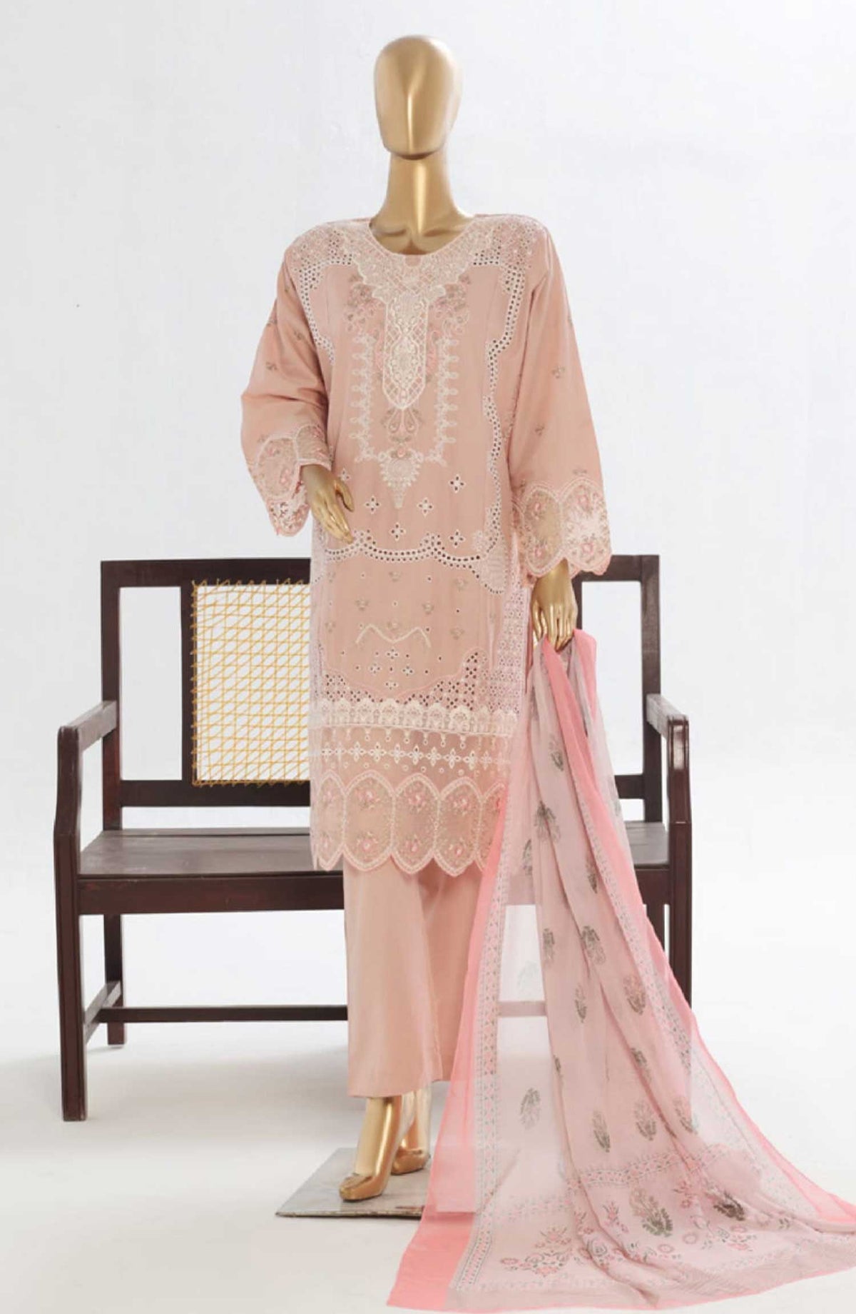Bin Saeed Embroidered Lawn Stitched 3 Piece Suit - LF 141B - BS25LF - Pink - Summer Collection