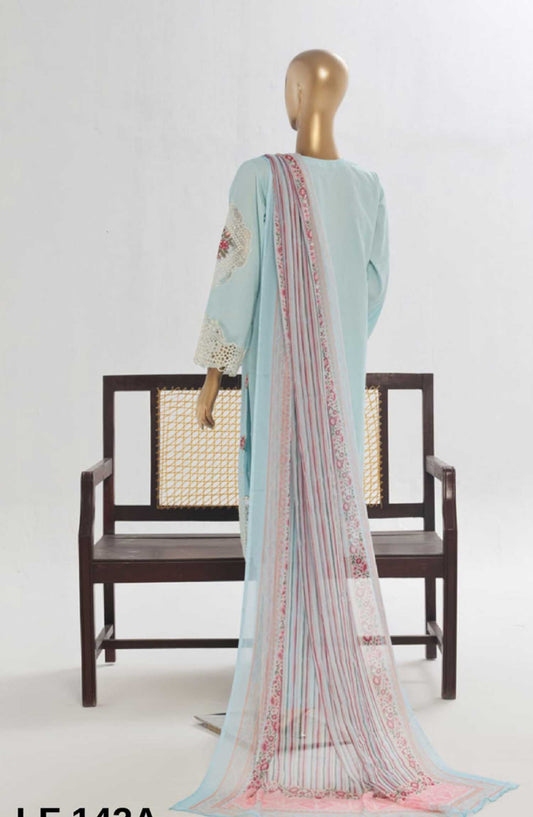 Bin Saeed Embroidered Lawn Stitched 3 Piece Suit - LF 142A - BS25LF - Blue - Summer Collection