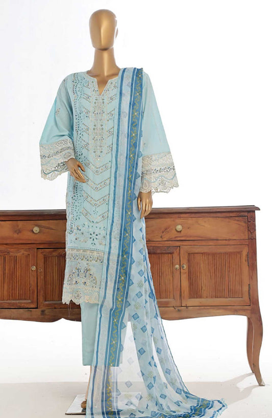 Bin Saeed Embroidered Lawn Stitched 3 Piece - Lf 142 C - BS25EL - Blue - Summer Collection