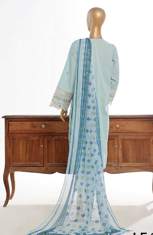 Bin Saeed Embroidered Lawn Stitched 3 Piece - Lf 142 C - BS25EL - Blue - Summer Collection