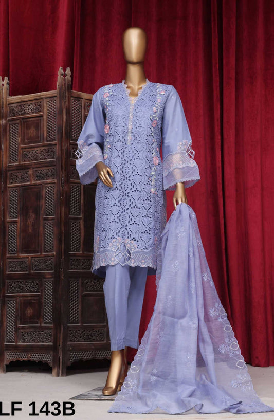Bin Saeed Embroidered Lawn Stitched 3 Piece - LF 143B - BS25LF - Blue - Summer Collection