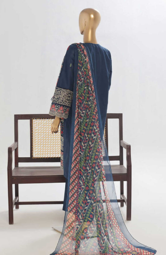 Bin Saeed Embroidered Lawn Stitched 3 Piece Suit - LF 146C - BS25LF - Blue - Summer Collection