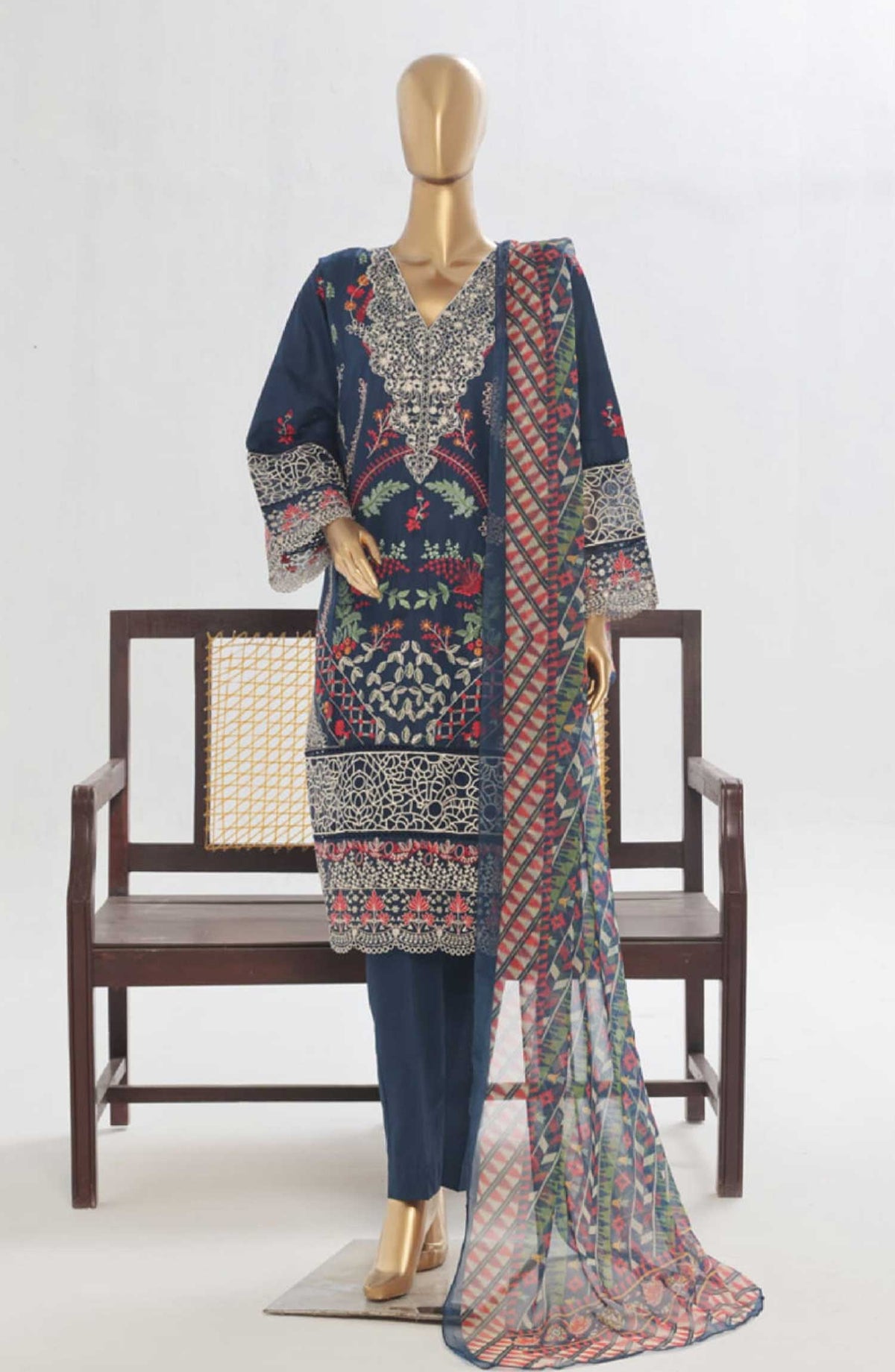 Bin Saeed Embroidered Lawn Stitched 3 Piece Suit - LF 146C - BS25LF - Blue - Summer Collection
