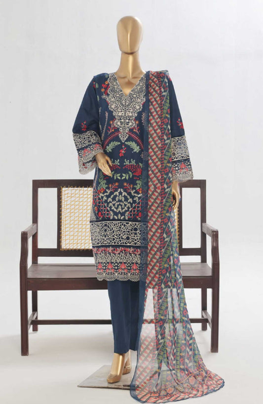 Bin Saeed Embroidered Lawn Stitched 3 Piece Suit - LF 146C - BS25LF - Blue - Summer Collection