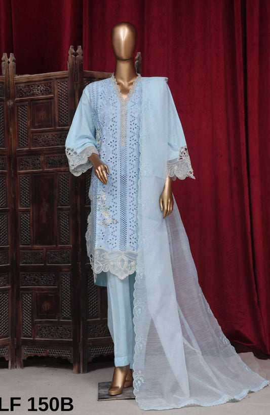 Bin Saeed Embroidered Lawn Stitched 3 Piece - LF 150B - BS25LF - Sky Blue - Summer Collection