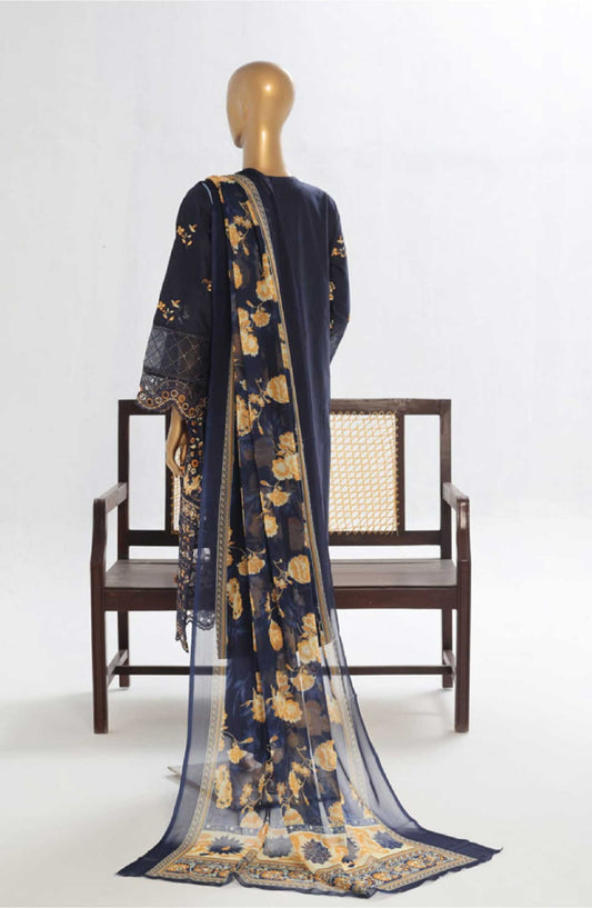 Bin Saeed Embroidered Lawn Stitched 3 Piece Suit - LF 46C - BS25LF - Blue - Summer Collection