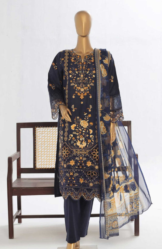 Bin Saeed Embroidered Lawn Stitched 3 Piece Suit - LF 46C - BS25LF - Blue - Summer Collection
