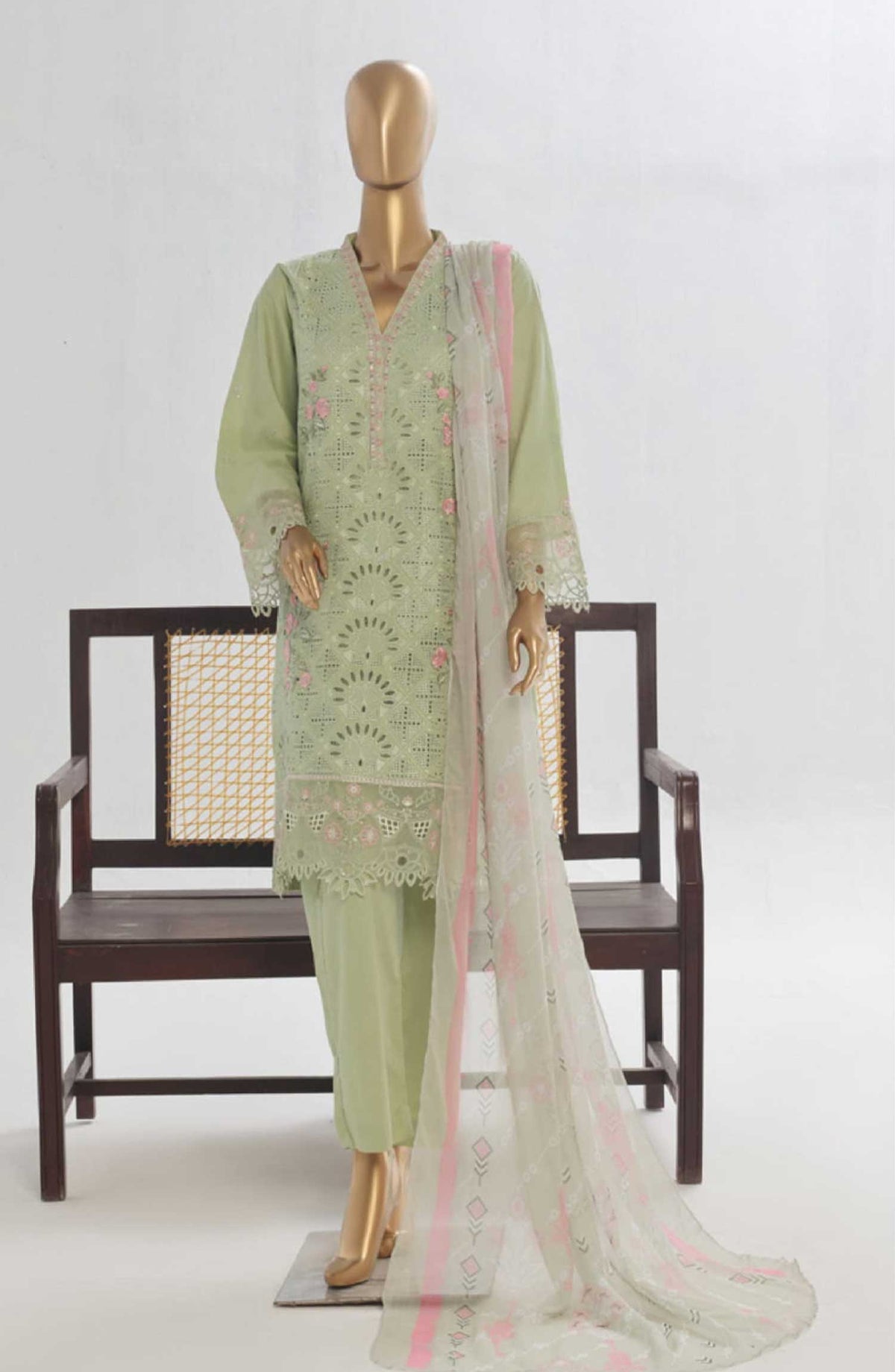 Bin Saeed Embroidered Lawn Stitched 3 Piece Suit - LF 93A - BS25LF - Green - Summer Collection