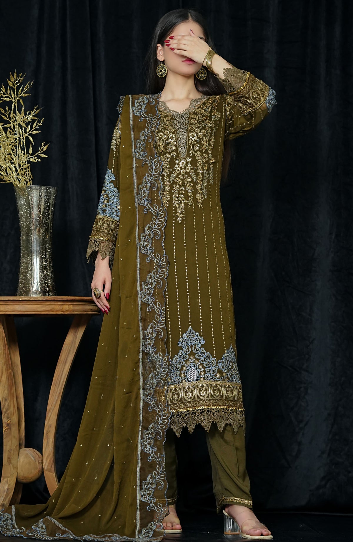 La Fleur by Amna Khadija Embroidered Chiffon Stitched 3 Piece Suit - LFFP-13 MBCh02 - AM25LFD2 - Green - Festive Collection