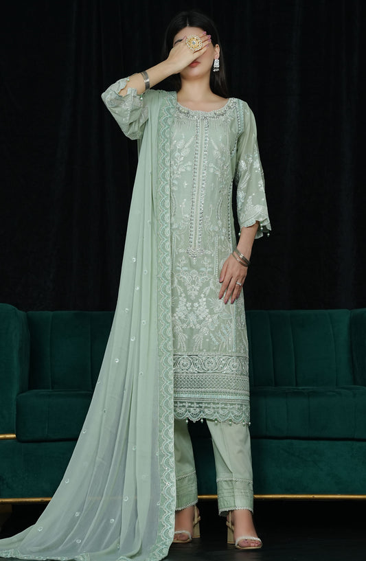 La Fleur by Amna Khadija Embroidered Cotton Stitched 3 Piece Suit - LFFP-25 GLEX01 - AM25LFD2 - Green - Festive Collection