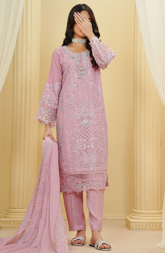 La Fleur by Amna Khadija Embroidered Cotton Stitched 3 Piece Suit - LFFP-29 - AM25LFD2 - Pink - Festive Collection