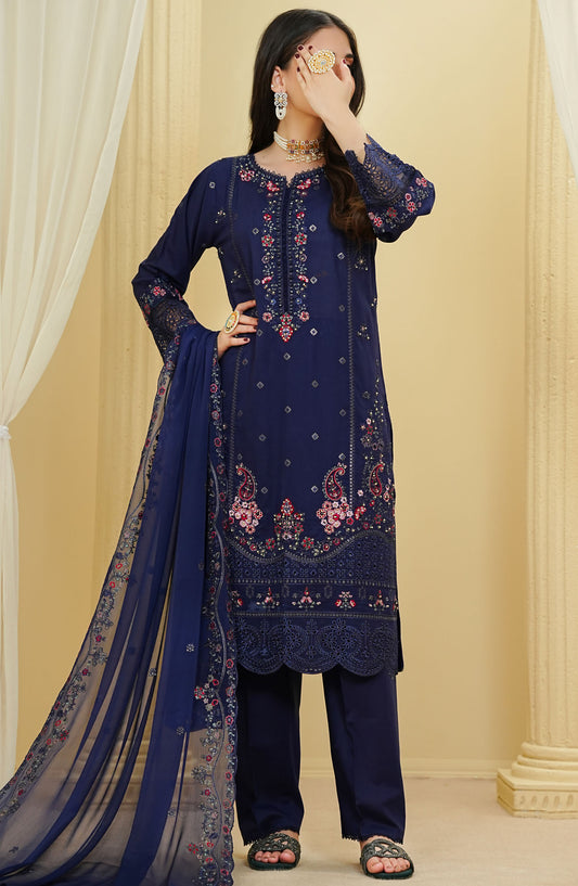 La Fleur by Amna Khadija Embroidered Cotton Stitched 3 Piece Suit - LFFP-30 - AM25LFD2 - Blue - Festive Collection