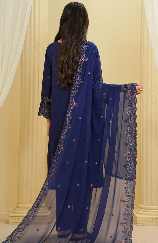 La Fleur by Amna Khadija Embroidered Cotton Stitched 3 Piece Suit - LFFP-30 - AM25LFD2 - Blue - Festive Collection