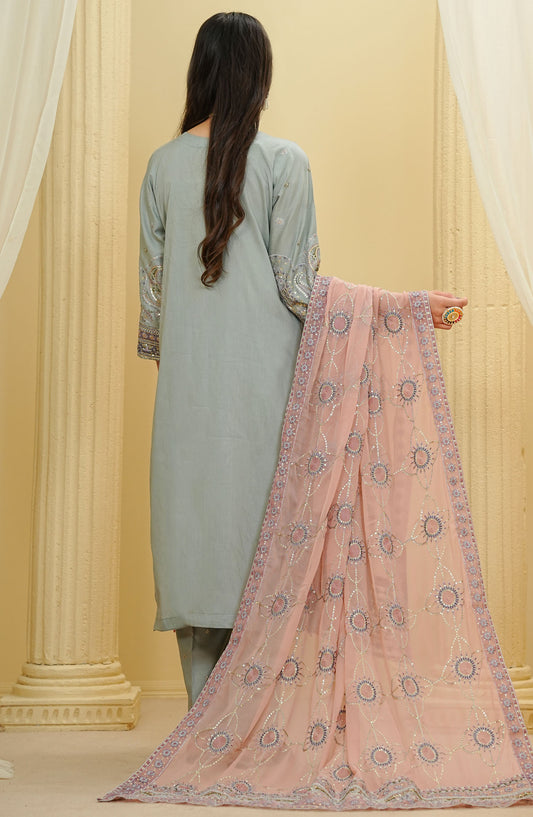 La Fleur by Amna Khadija Embroidered Cotton Stitched 3 Piece Suit - LFFP-31 - AM25LFD2 - Blue - Festive Collection