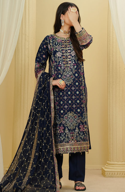 La Fleur by Amna Khadija Embroidered Cotton Stitched 3 Piece Suit - LFFP-32 - AM25LFD2 - Blue - Festive Collection