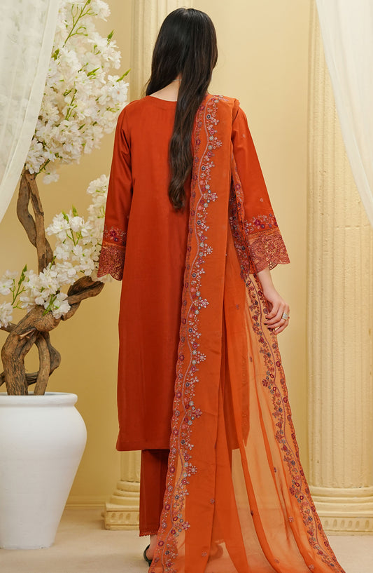 La Fleur by Amna Khadija Embroidered Cotton Stitched 3 Piece Suit - LFFP-33 - AM25LFD2 - Orange - Festive Collection