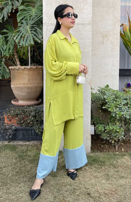 Hues Atelier Casual Grip Stitched 2 Piece - Lime Daisey - HA25BP - Light Lime - Casual Collection