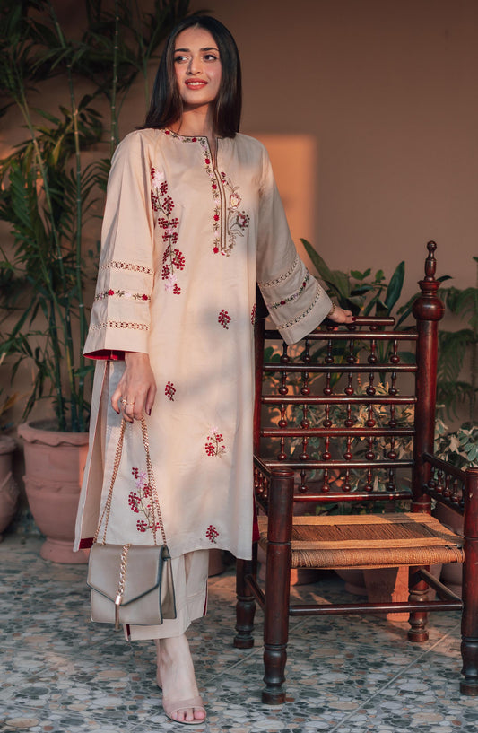 La Rosaa Embroidered lawn Stitched 2 Piece - Lina - Beige - Casual Collection