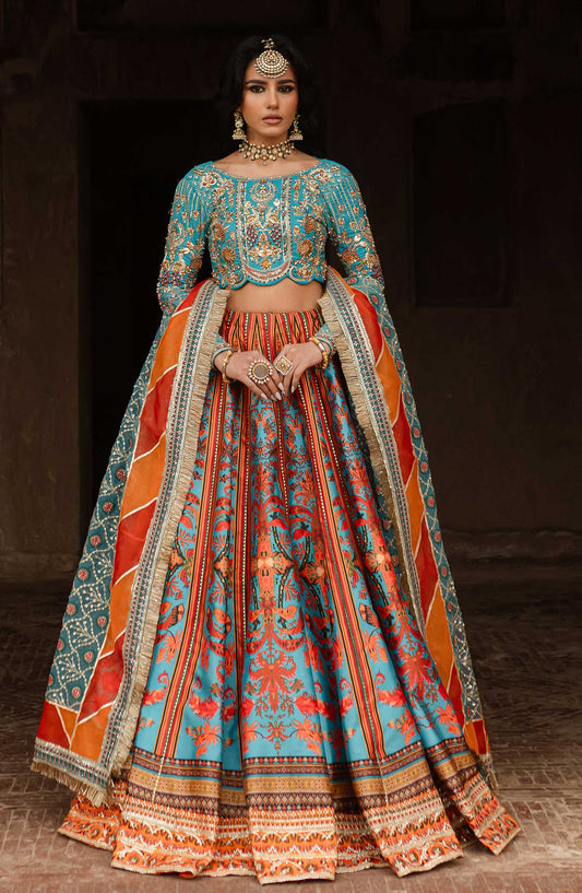Khwabedah By Maria Osama Khan Embroidered Unstitched 3 Piece - Liyana - MOK25K - Blue - Wedding Collection